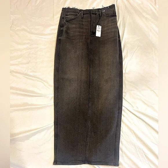 Raw hem waist - high Waisted Black Denim Maxi Skirt with Back Slit - Size 2 NWT​ - Picture 8 of 15